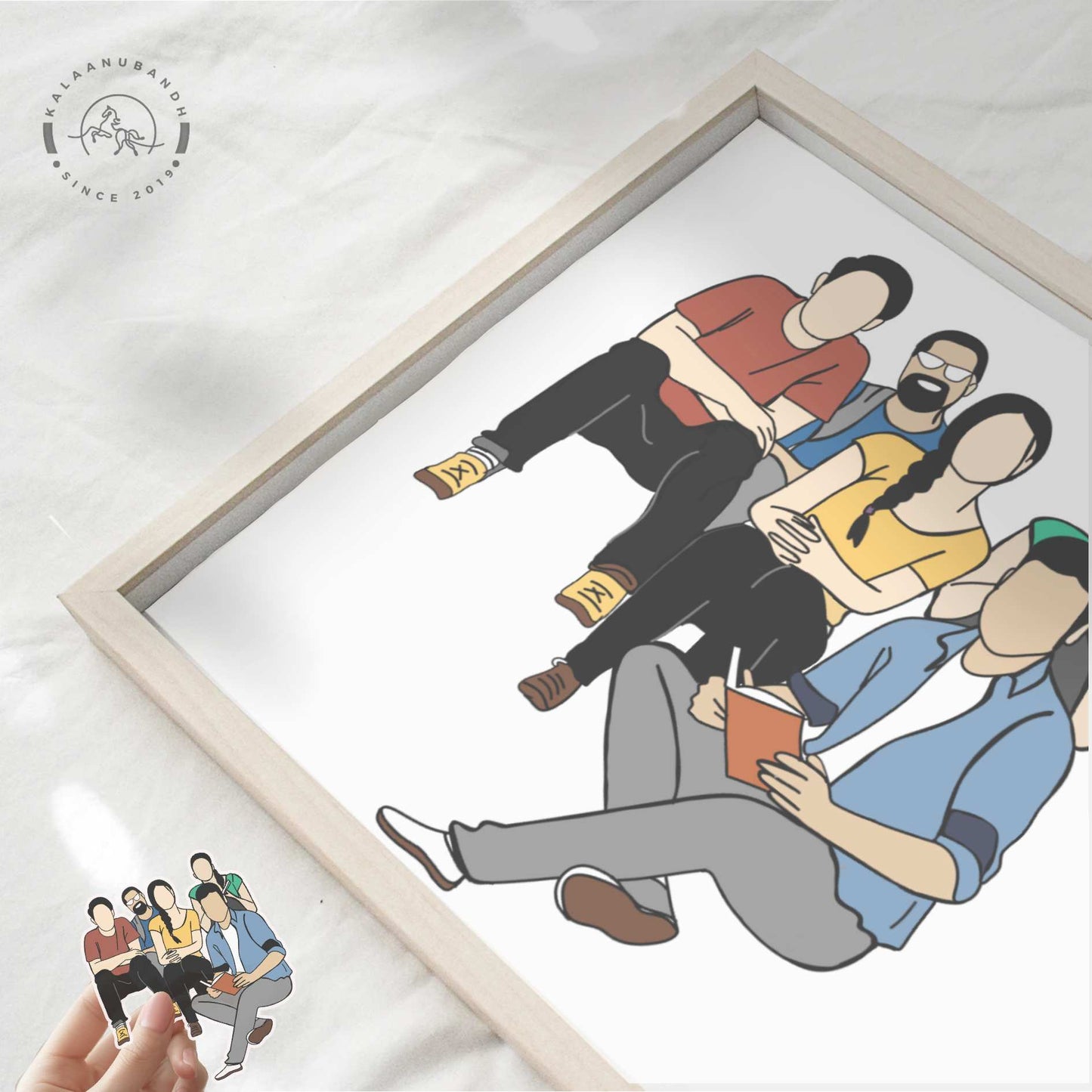 Minimalist Faceless Group Digital Art with Laptop Sticker