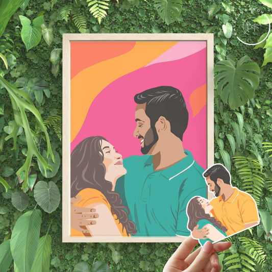 Anniversary Special Gift - Couple Digital Art with Laptop Sticker